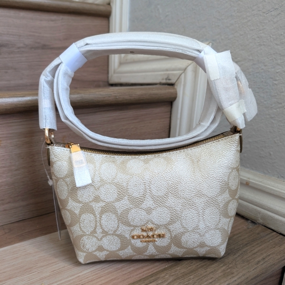 COACH CW338 Zip Top Crossbody Bag In Signature Canvas & Leather Champagne Multi
